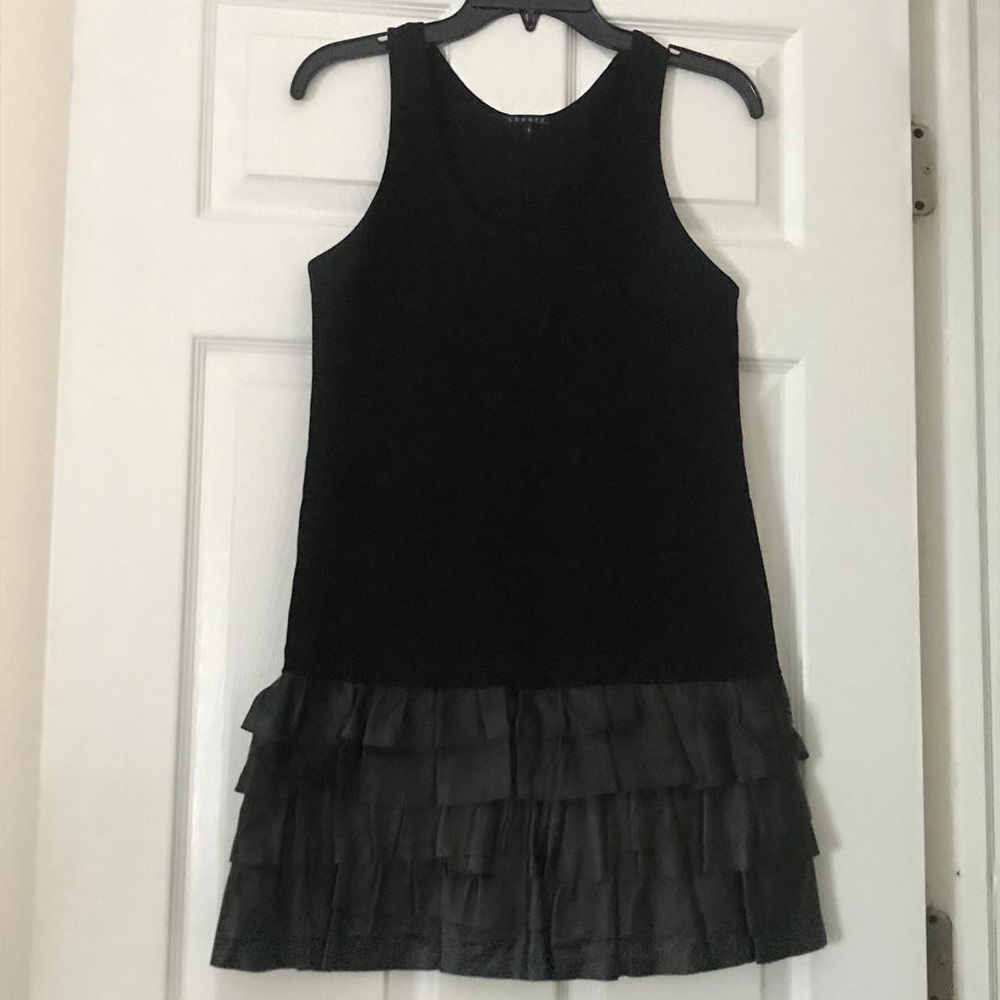 Theory Black Leather Ruffle Dress